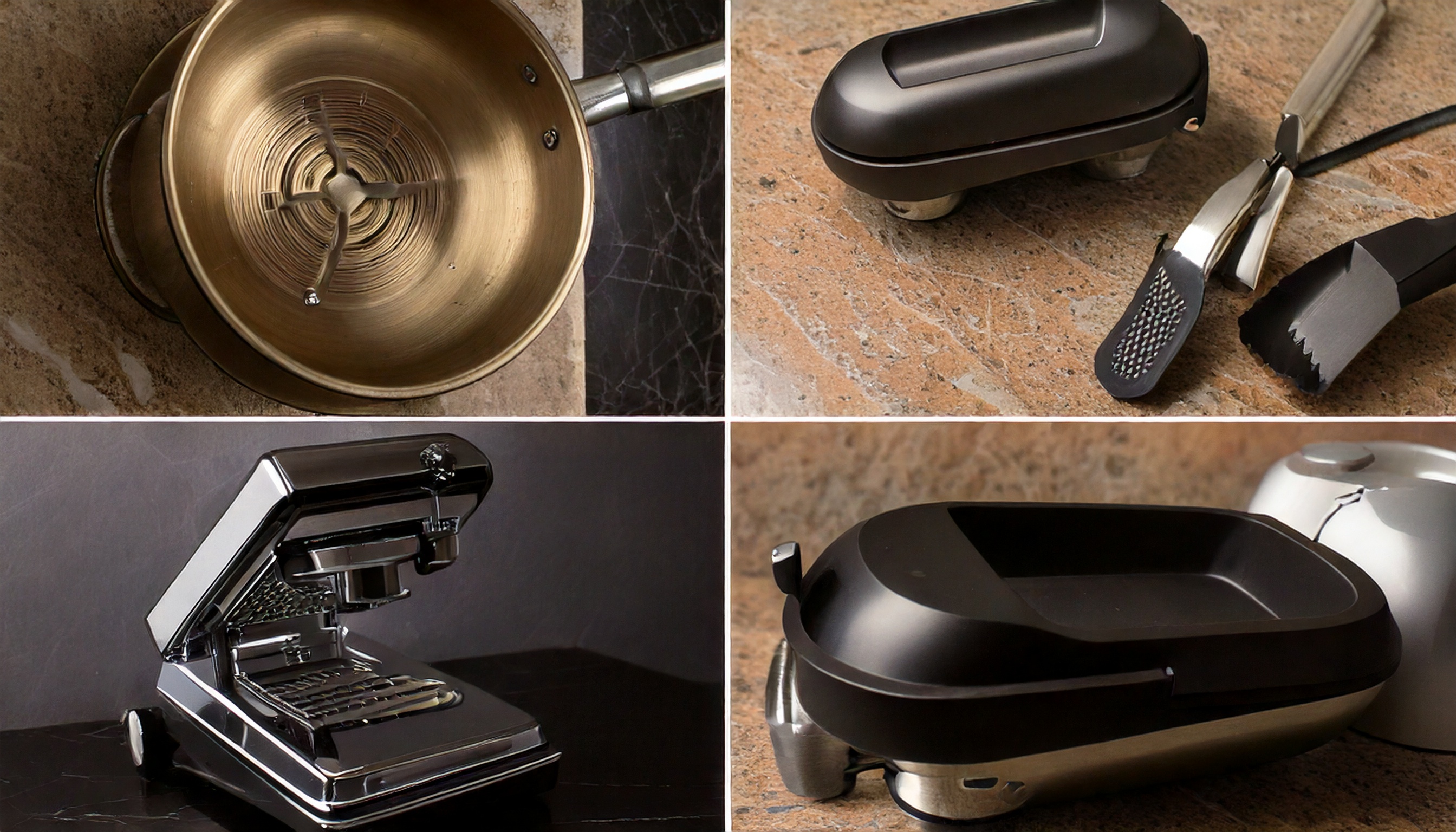 Four essential kitchen gadgets on a countertop